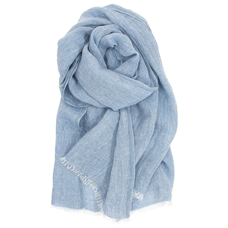 HALAUS亞麻薄圍巾 (灰藍) - 圍巾/披肩 - 棉．麻 藍色