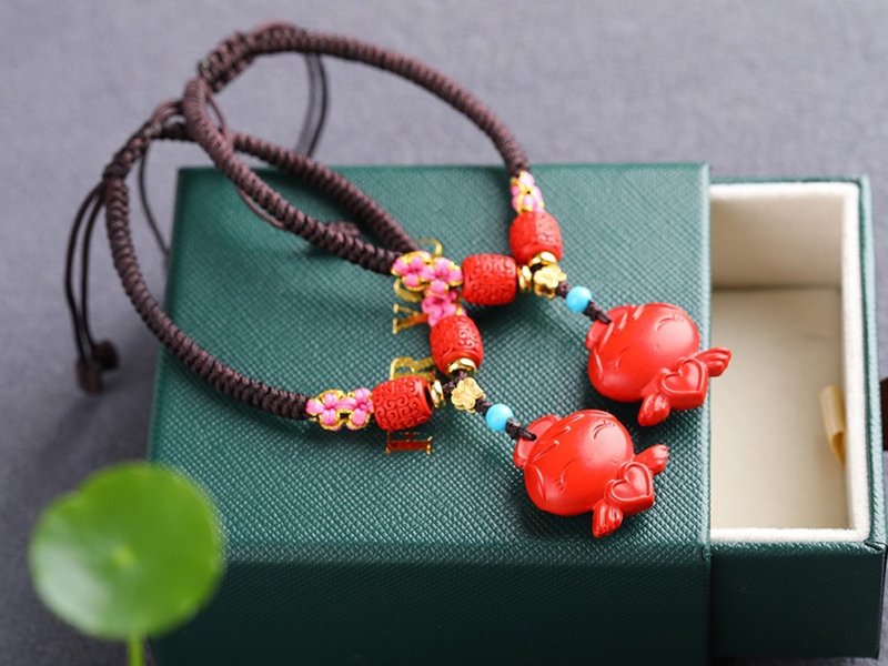 天然原礦硃砂精品紅砂小天使手鏈 硃砂含量高達95%以上 - 手鍊/手環 - 寶石 