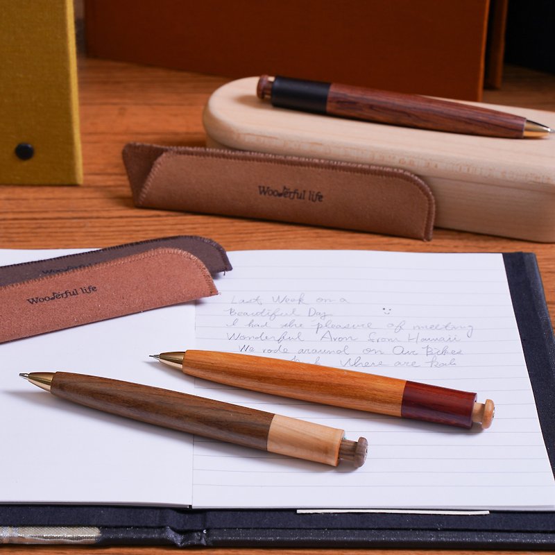 【0.5原木自動筆】雙色拼接 附筆袋 | Wooderful life - 鉛筆/自動鉛筆 - 木頭 多色