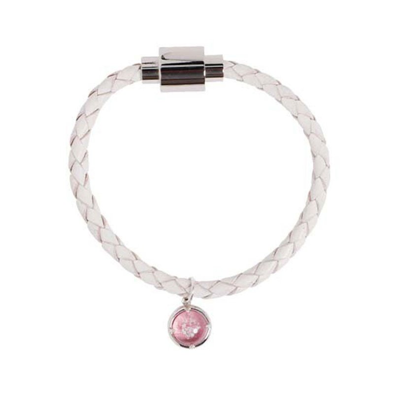 Ashes, Hair and Glass Commemorative 14K White Leather Braided Bracelet - สร้อยข้อมือ - เครื่องประดับ สีทอง