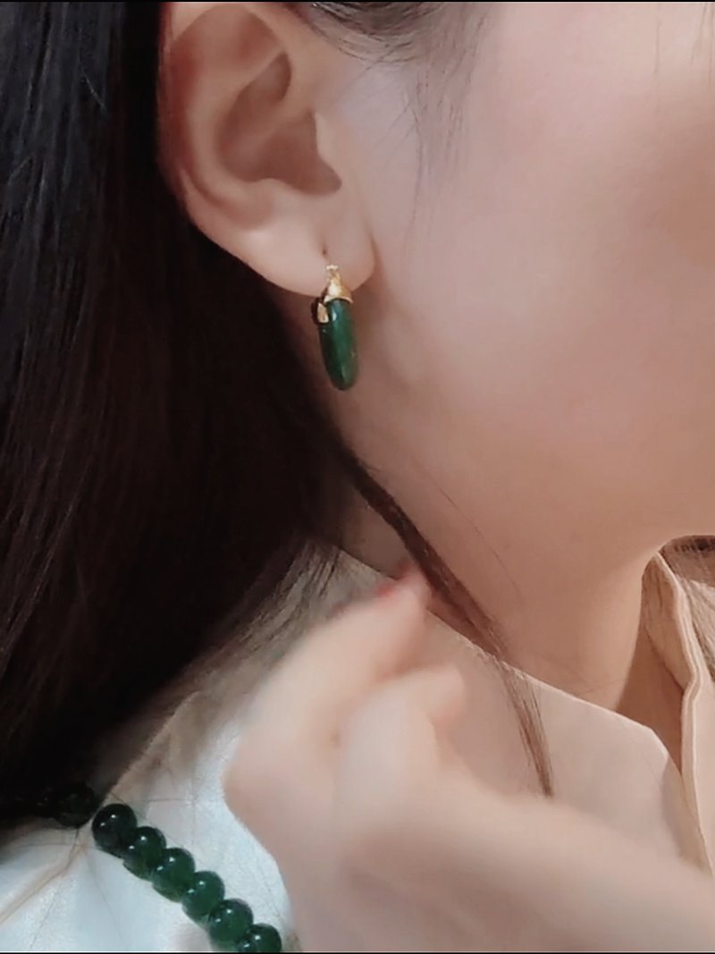 中國風天然石石英玉耳環耳墜禮盒裝 - 耳環/耳夾 - 玉石 綠色