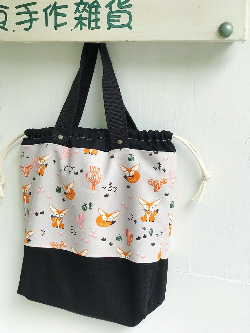 [Good day hand made] Handmade snoody little fox tote bag / lunch bag / bundle pocket / class bag - กระเป๋าถือ - ผ้าฝ้าย/ผ้าลินิน สีเทา