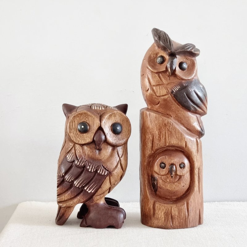 Carved wooden owl, handicraft by Thai carpenter. - 擺飾/家飾品 - 木頭 咖啡色