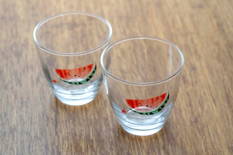 日本製 片岡鶴太郎 西瓜玻璃杯 一組2入 全新未使用 台灣免運 - 杯/玻璃杯 - 玻璃 透明