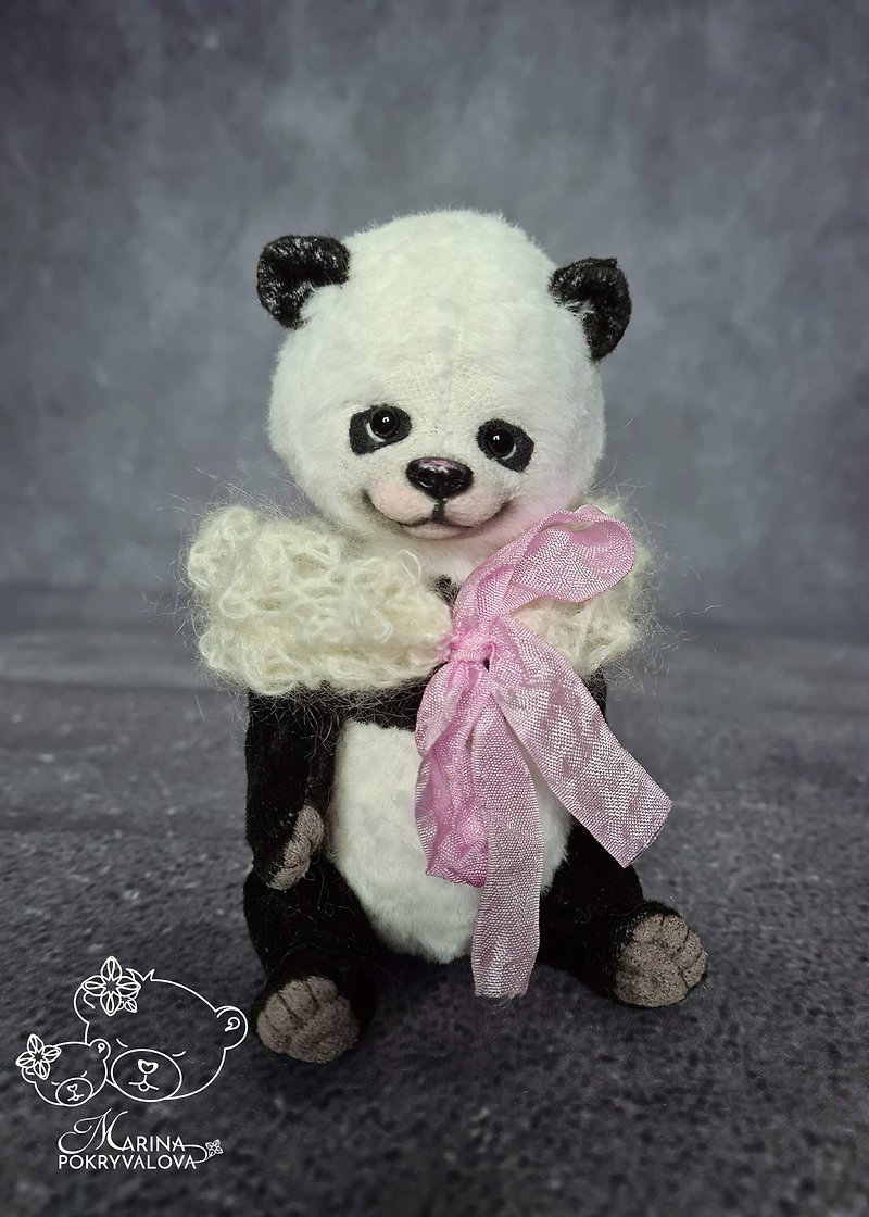 Panda bear. Teddy bear. Handmade toy. Plush bear gift. - Stuffed Dolls & Figurines - Other Materials White
