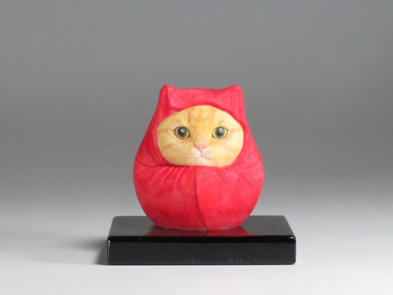 茶虎达摩猫  木雕  2410 - 擺飾/家飾品 - 木頭 紅色