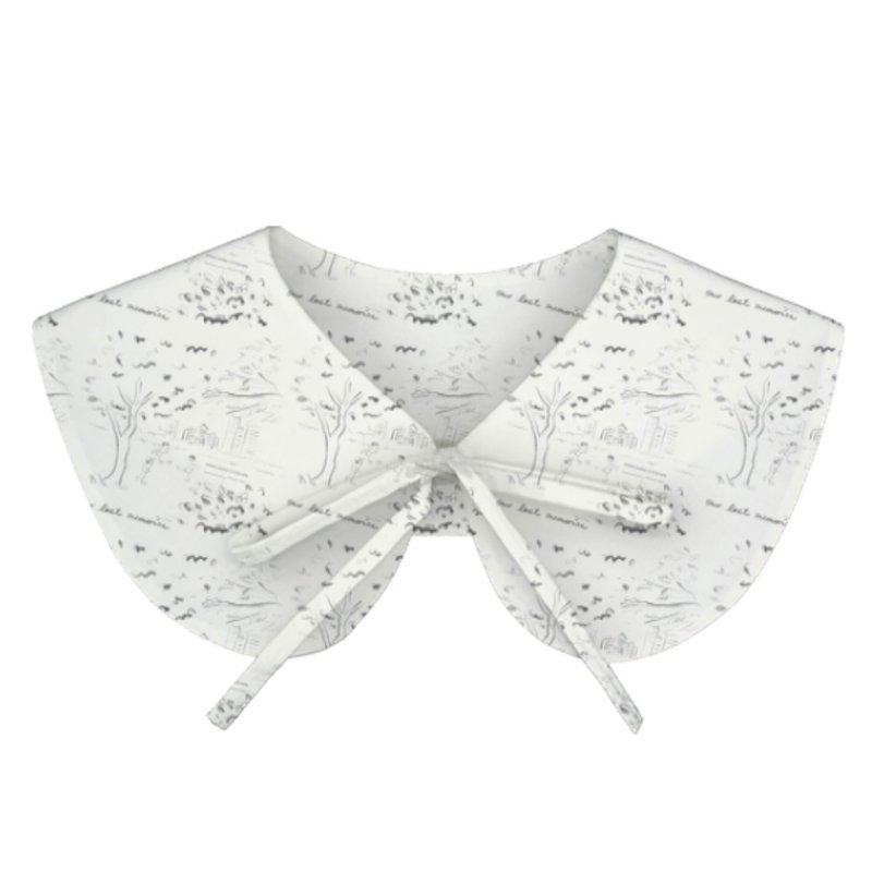 Victoria Park Print Collar - 女上衣/長袖上衣 - 棉．麻 白色