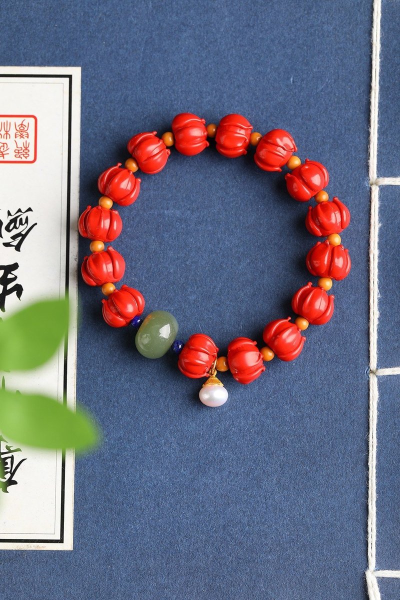 Natural cinnabar fine red sand lotus bracelet content up to 95% or more 12mm - สร้อยข้อมือ - เครื่องเพชรพลอย 