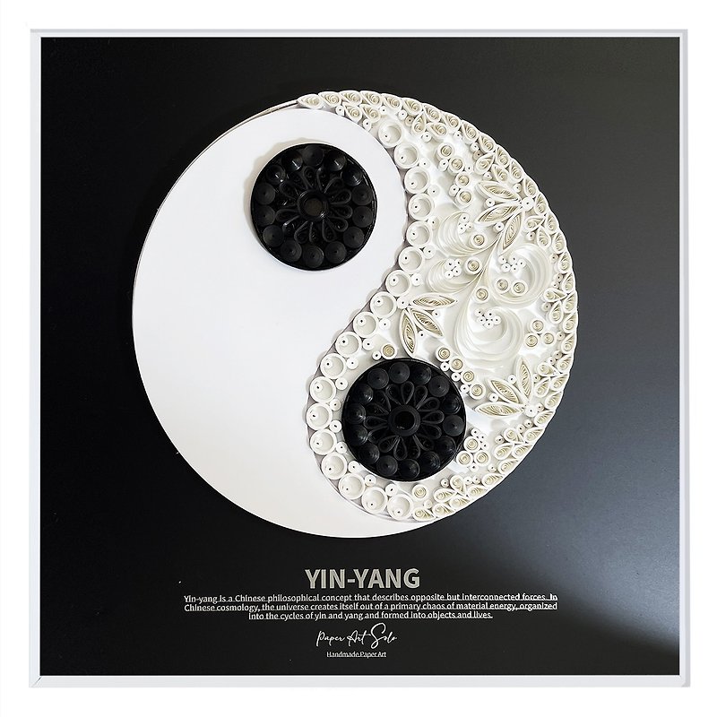 Handmade Paper Art - Yin-Yang (w. Glass Plate Frame) - Items for Display - Paper White