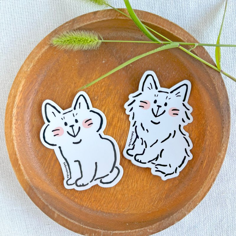 ステッカー ー しろねこ - 貼紙 - 防水材質 白色