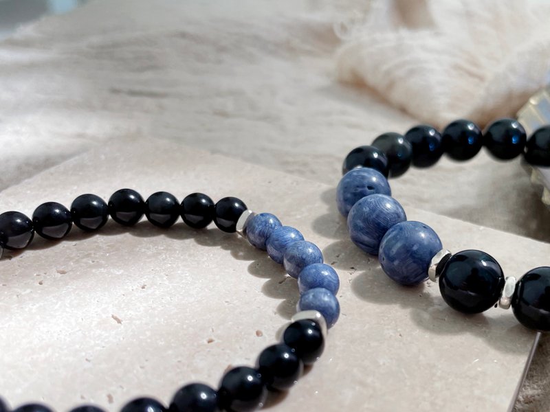 Couple Bracelet∣ Blue Coral Obsidian Sterling Silver Bracelet - Bracelets - Semi-Precious Stones Black