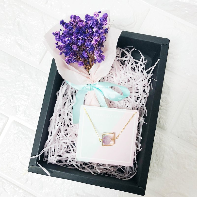 Purple Stone baby Breath Dry Flower Box bouquet Necklace  Birthday Bridesmaid  - Bracelets - Other Metals Purple