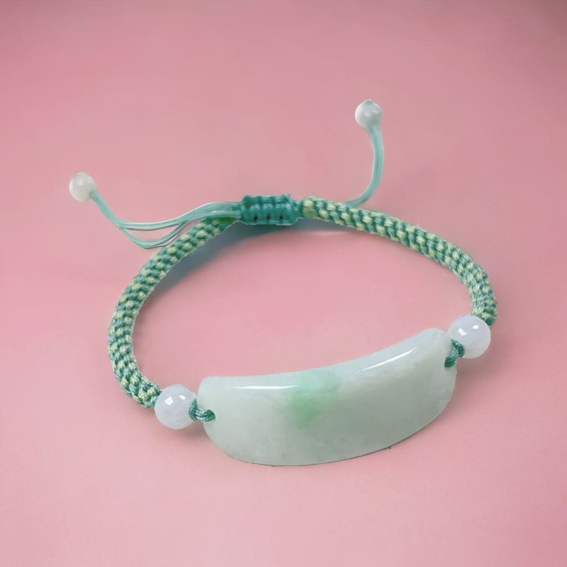 [Wish for Nothing to Happen] Green Flower Jadeite No Matter Brand Braided Bracelet | Natural Burmese Jade A-grade - สร้อยข้อมือ - หยก สีเขียว