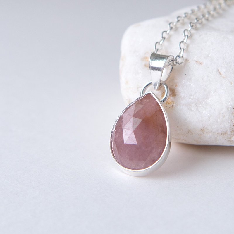 粉紅剛玉純銀墬子  Pink sapphire pendant - 項鍊 - 寶石 粉紅色