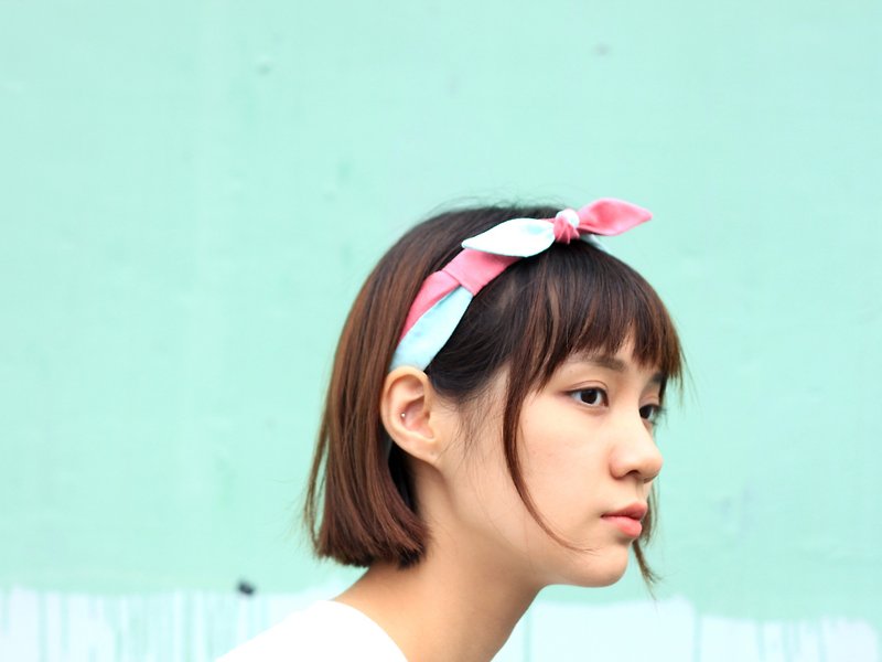 【The MAMA's Closet】Papillon (Pink with Light Green) / Classic Headband - Hair Accessories - Polyester Multicolor