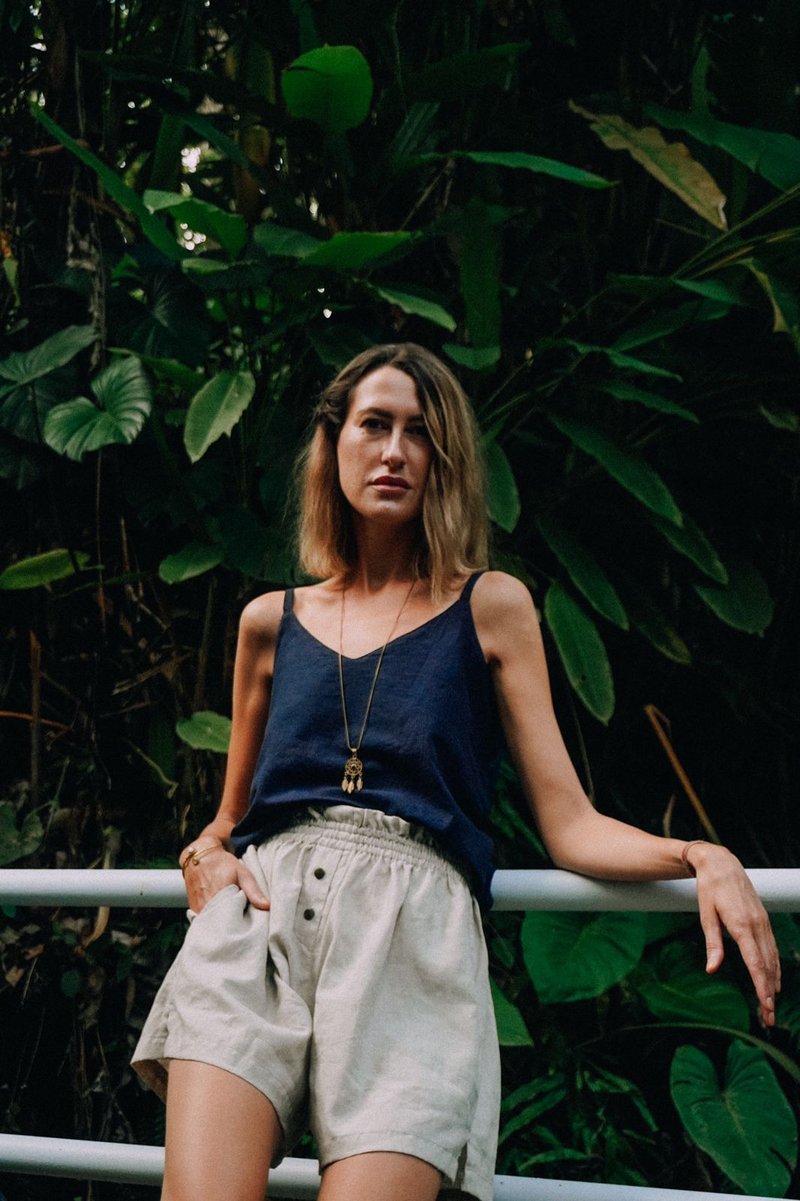 Natural cotton dark blue crop top Organic cotton cami top Pure cotton spaghetti - Women's Tops - Cotton & Hemp 