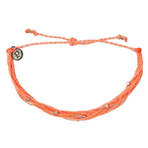 Pura Vida 臺灣總代理 Pura Vida 美國手工 銀色Malibu串珠 螢光橘衝浪手鍊