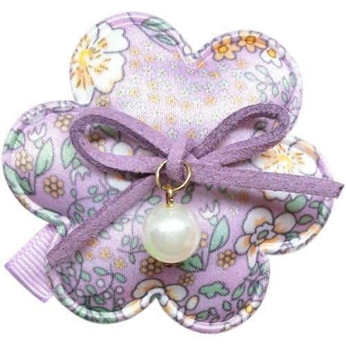 Cutie Bella 美好生活精品館 珍珠鄉村花髮夾 全包布手工髮飾Country Pearl Flower-Lilac