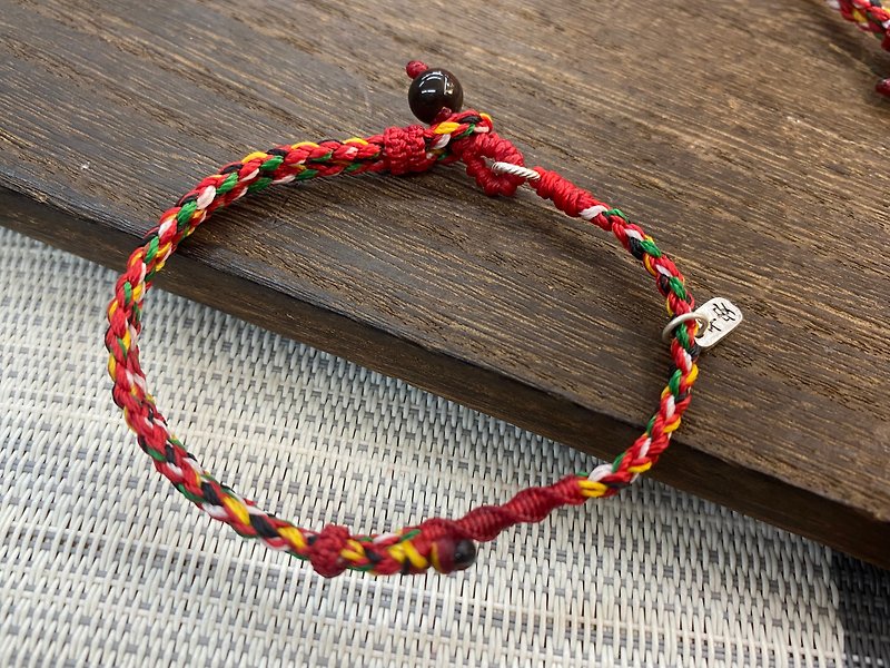 The cinnabar/red Stone five-color thread kumihimo bracelet can also be used as an adult model with five elements to ward off evil and bring fortune. - Bracelets - Crystal 