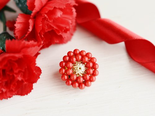 atelier-erico 【ブローチ】赤珊瑚のアンティークレトロなお花