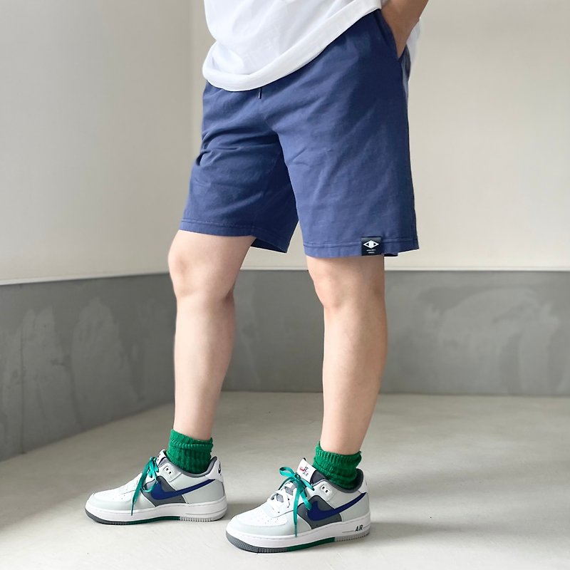 2024 New Arrivals [Unisex] Pigment-processed Shorts [Blue] - กางเกง - ผ้าฝ้าย/ผ้าลินิน สีน้ำเงิน