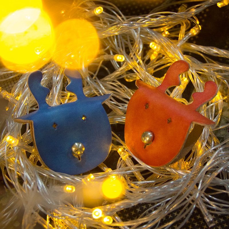 Christmas leather elk hub - sapphire blue. Orange (Xmas, Christmas gifts, exchange gifts) - ที่เก็บสายไฟ/สายหูฟัง - หนังแท้ หลากหลายสี