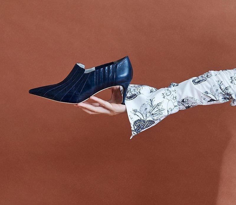 Umbrella line pointed leather high heel blue - High Heels - Genuine Leather Blue