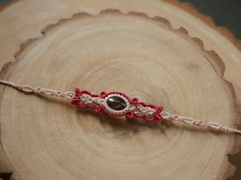 NB49/FW24~Red Ghost l Wax Thread l Hand-woven l Bracelet - สร้อยข้อมือ - เครื่องประดับพลอย สีแดง