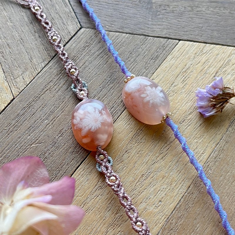 Condensed flowers make honey-Sakura agate design bracelet - สร้อยข้อมือ - หยก สึชมพู