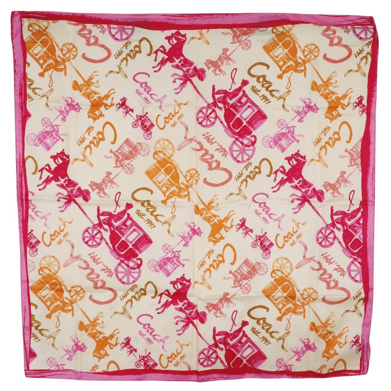 【日本直送】コーチ COACH ホース&キャリッジ スカーフ 馬車柄 シルク ピンク ホース レディース【中古】 - 絲巾 - 絲．絹 粉紅色