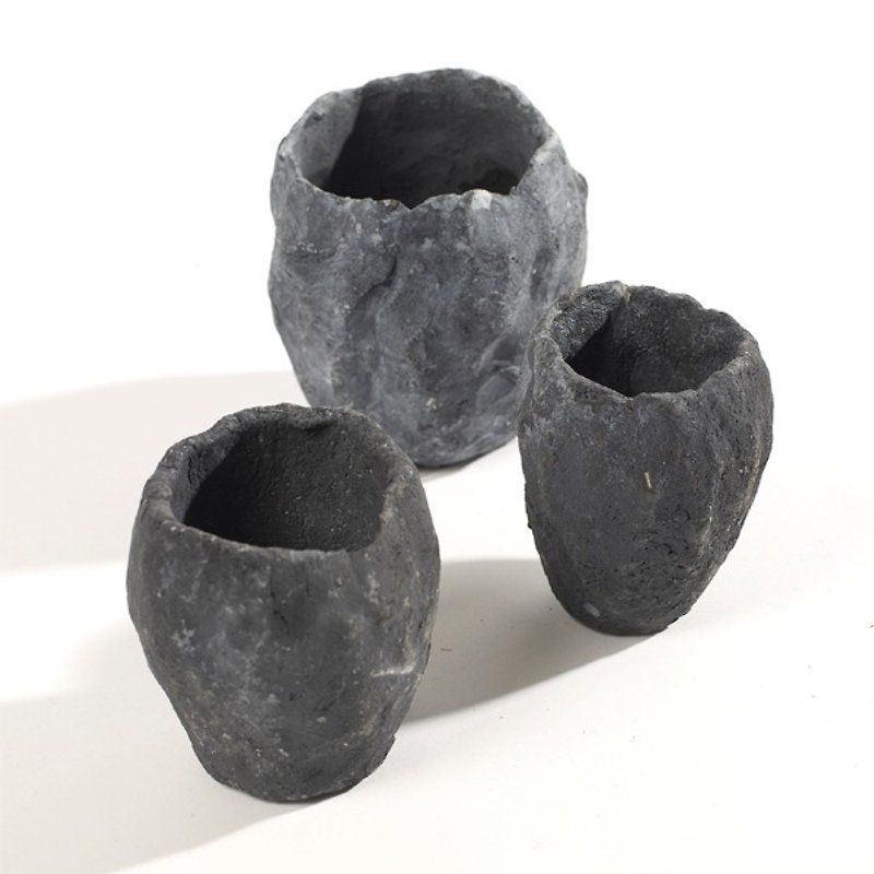 【比利時 SERAX】仿岩黑色花器 - 植栽/盆栽 - 水泥 灰色