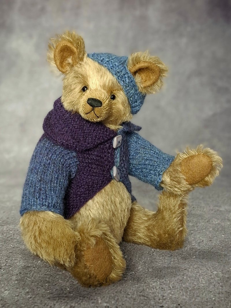 Mohair teddy bear Classic bear toy Handmade teddy bear  Dressed bear toy - 玩偶/公仔 - 其他材質 咖啡色