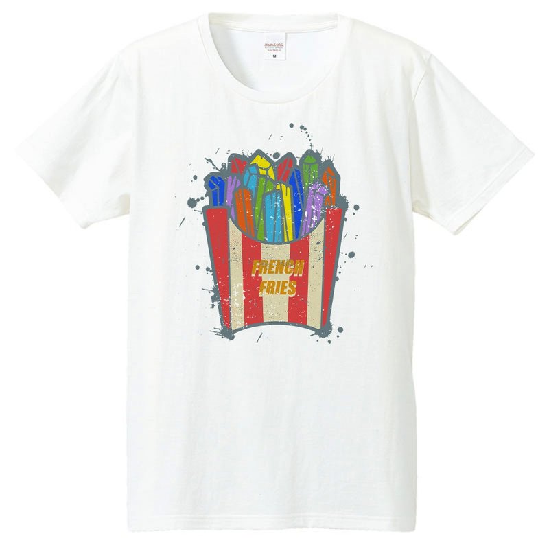 T-shirt / Crazy French fries - 男 T 恤 - 棉．麻 白色