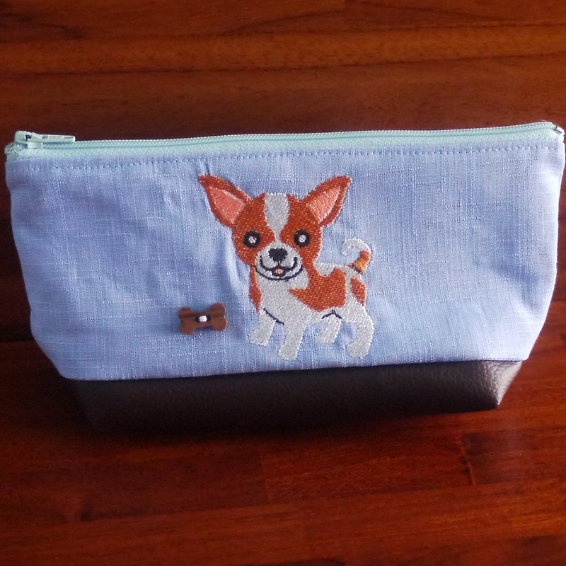 Chihuahua custom embroidery pencil bag bag 10 color (free embroidered English name please note) - กล่องดินสอ/ถุงดินสอ - งานปัก หลากหลายสี