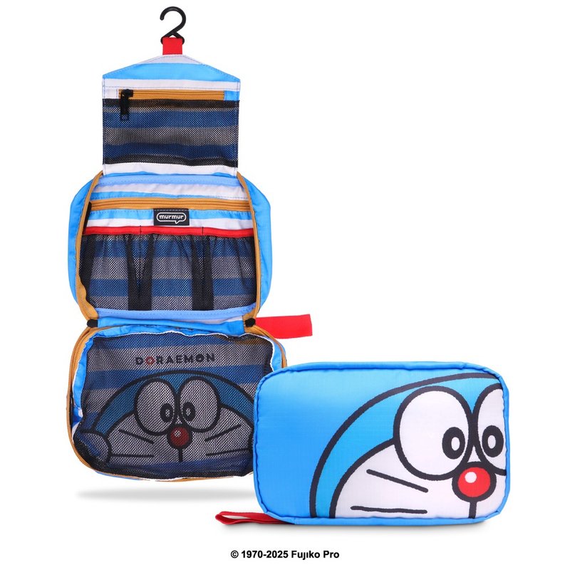 murmur旅行收納三摺盥洗包 | 哆啦A夢 (探頭) - 化妝包/收納袋 - 聚酯纖維 藍色