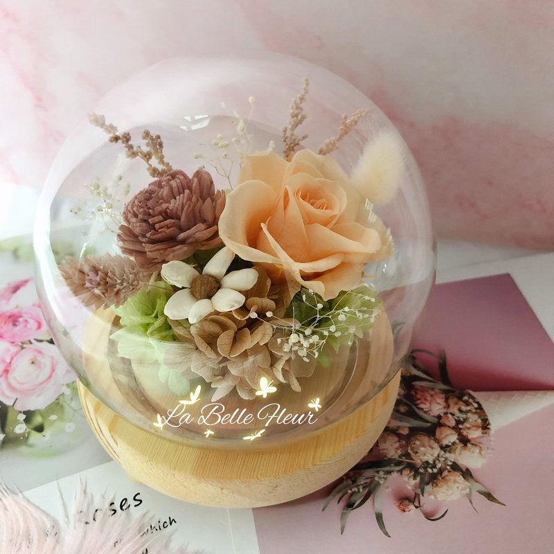 【蜜桃色】永生花夜燈玻璃盅/乾燥花/生日禮物/情人節禮物 - 乾燥花/永生花 - 植物．花 