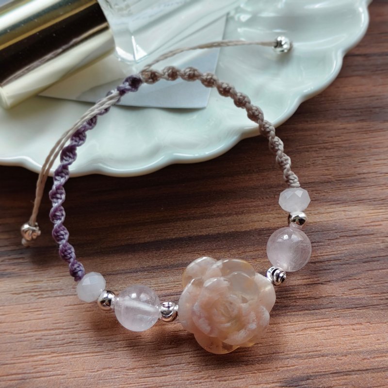 【櫻花瑪瑙玫瑰水晶雙色編織手鏈 】好人緣up - 手鍊/手環 - 水晶 粉紅色