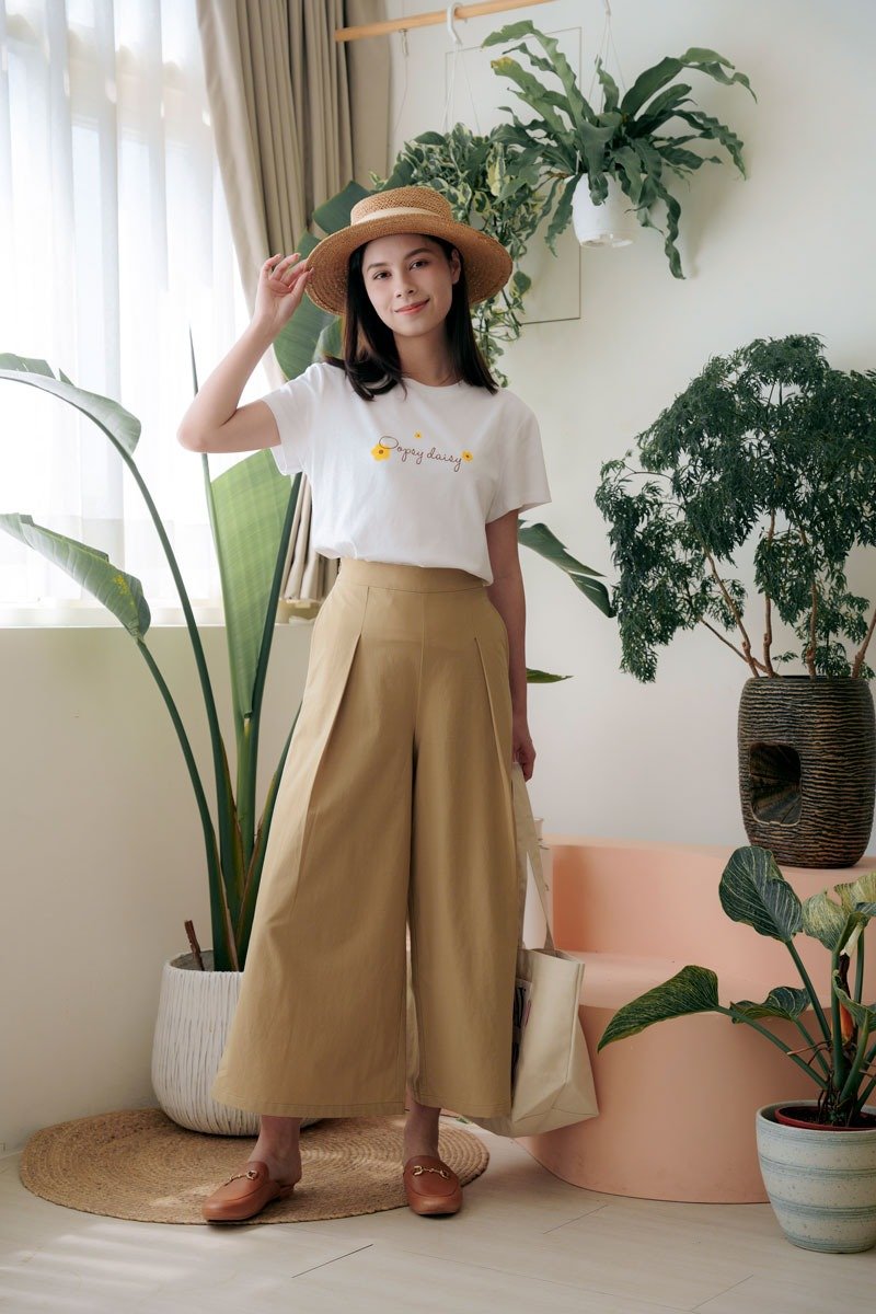 ICY MINT mint wide pants - กางเกงขายาว - วัสดุอื่นๆ สีกากี