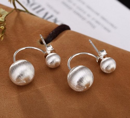 garyjewelry Real S 925 Fine Silver Handmade Brushed Balls Stud Earrings Dual Use Women