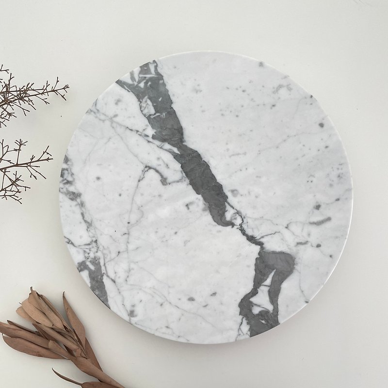 Carved cloud white_white series_natural marble flower art turntable - Items for Display - Stone White