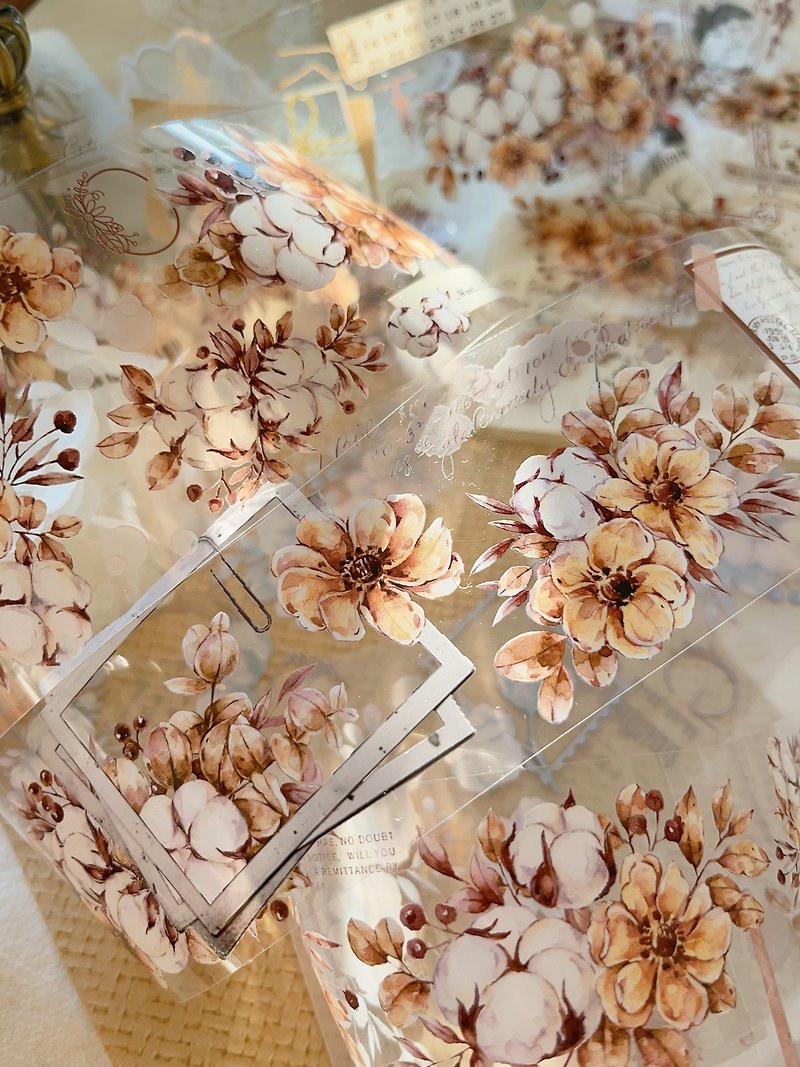 Kapok vintage tone large floral PET washi tape - Washi Tape - Other Materials 