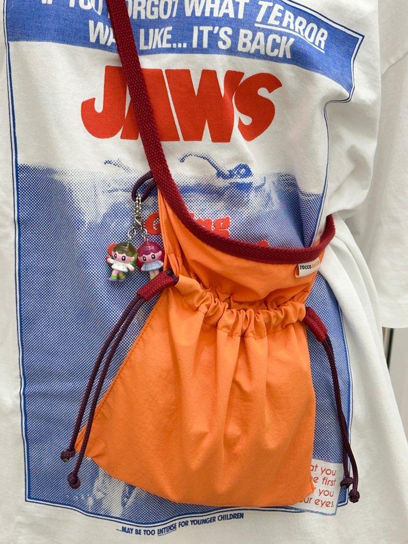 micro drawstring crossbody bag : two - tone (orange) - 束口袋/束口背包/水桶包 - 尼龍 橘色