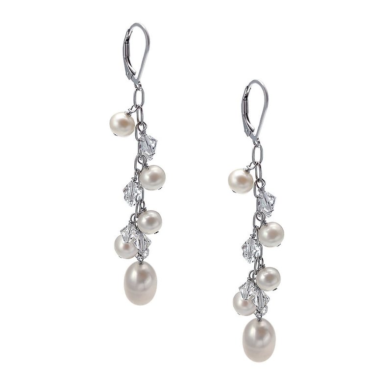 Bling's- Swarovski with Cultured Freshwater Pearl Sterling Silver Earring - Earrings & Clip-ons - Pearl White