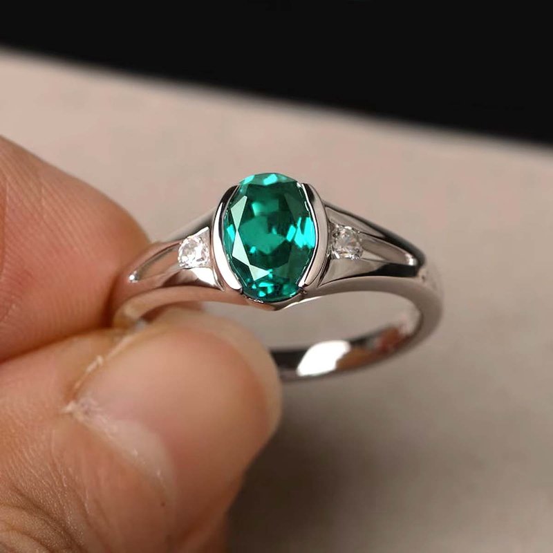 8 x 6 mm blue Green natural topaz ring silver sterling 925 size 7.0 free resize - 戒指 - 純銀 綠色