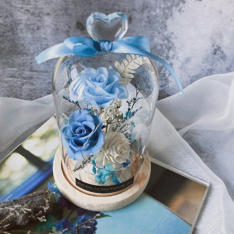 Broken Ice Blue-Rose Glass Night Light Tanabata Valentine's Day/Memorial/Birthday/Graduation Gift/Wedding - Dried Flowers & Bouquets - Plants & Flowers Blue