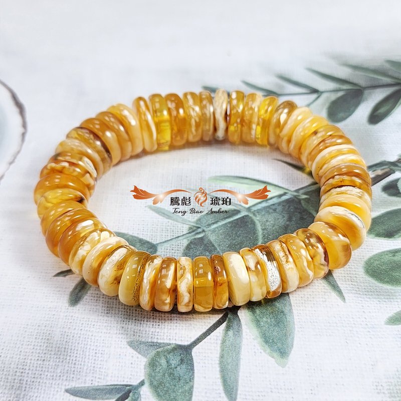 Tengbiao amber natural amber Wax gold porcelain Bailing amber Wax abacus shaped classic sketch bracelet - สร้อยข้อมือ - เครื่องเพชรพลอย สีส้ม