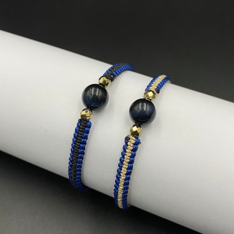 Blue Tiger's Eye Lucky Stone Macrame Bracelet (Blue Tone Stylish) - Bracelets - Other Materials Blue