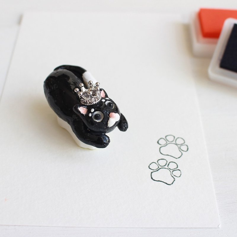 Black cat hand engraved rubber double meat ball seal I hand made JX PearlCatCat joint limited - Stamps & Stamp Pads - Other Materials Black