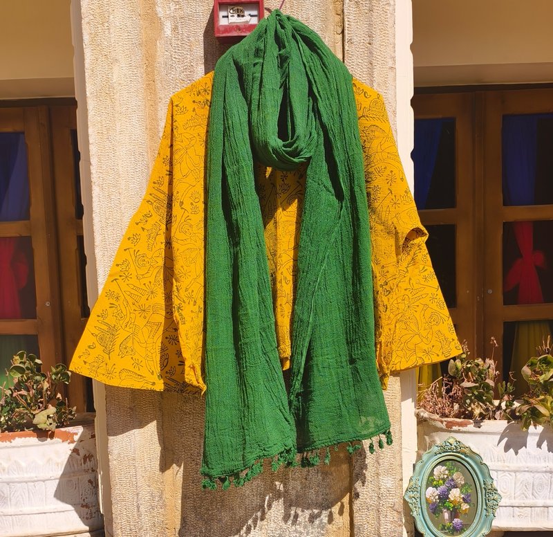 【伊朗進口手工】波斯風拓印/波西米亞棉紗大披肩 - 圍巾/披肩 - 棉．麻 多色