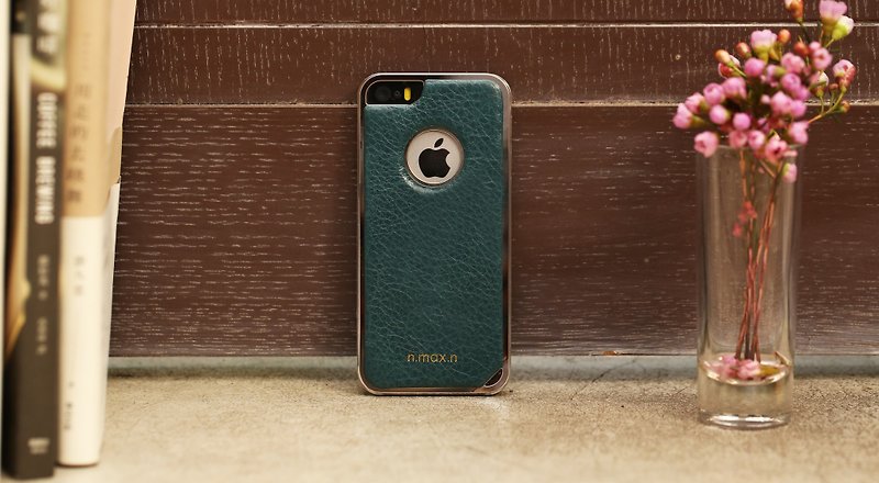 iPhone 5 / 5S /SE 半套系列皮革保護套- 大荔枝紋孔雀藍 - 手機殼/手機套 - 真皮 透明